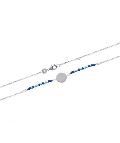 Bracelet nuances de bleu avec médaille à graver en argent rhodié