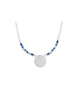 Collier nuances de bleu avec médaille à graver en argent rhhodié