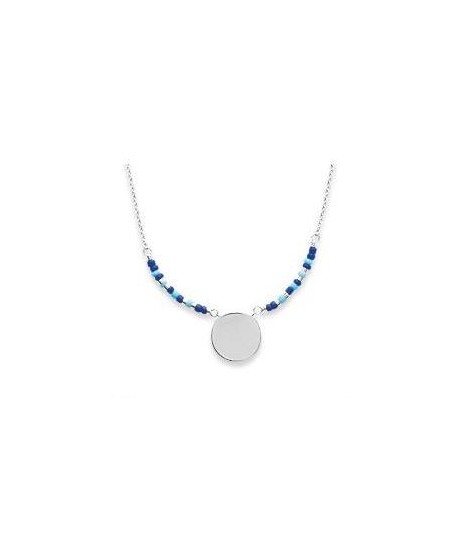 Collier nuances de bleu avec médaille à graver en argent rhhodié