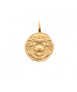 Pendentif médaille ronde Tête de lion plaqué or