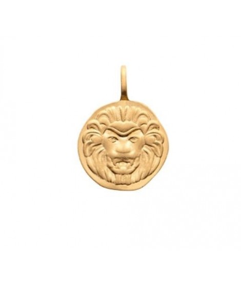 Pendentif médaille ronde Tête de lion plaqué or