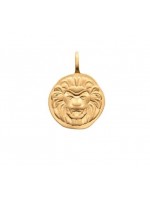 Pendentif médaille ronde Tête de lion plaqué or