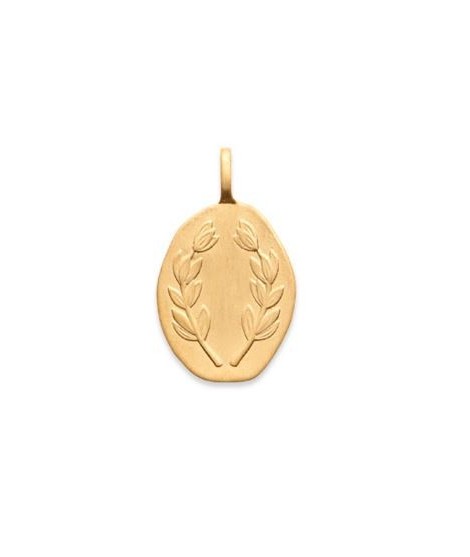 Pendentif Médaille ovale feuilles de laurier à graver en plaqué or jaune