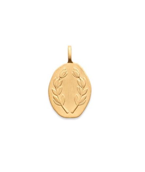 Collier multirangs feuilles de laurier et pendentif rond - Doré or