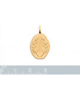 Pendentif Médaille ovale feuilles de laurier à graver en plaqué or jaune