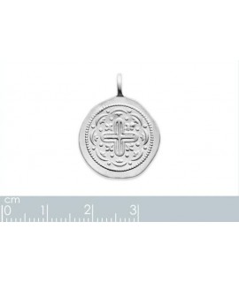 Pendentif médaille ronde Croix en argent massif