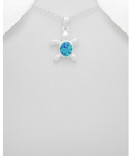 Pendentif tortue argent et bleue