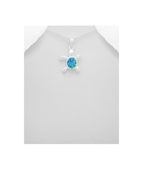 Pendentif tortue argent et bleue