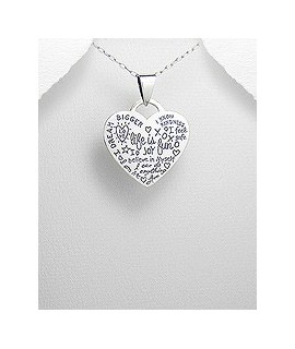 Pendentif coeur en argent avec gravures "Life is fun"