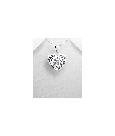 Pendentif coeur en argent avec gravures "Life is fun"