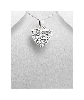 Pendentif coeur en argent avec gravures "Love"