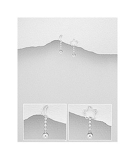 Boucles d'oreilles Lune et Etoile en argent 30 mm