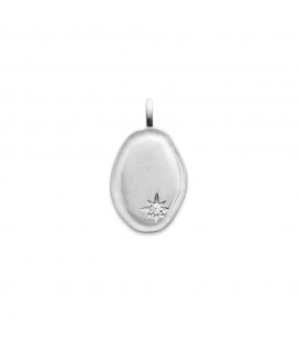 Pendentif médaille ovale en argent rhodié motif étoile oxyde de zirconium oz brillant avec ou sans gravure bijou personnalisé