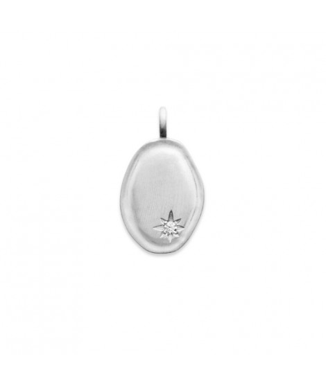 Pendentif médaille ovale en argent rhodié motif étoile oxyde de zirconium oz brillant avec ou sans gravure bijou personnalisé