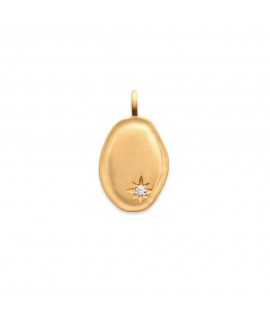 Pendentif médaille ovale en plaqué or jaune motif étoile oxyde de zirconium oz brillant avec ou sans gravure bijou personnalisé