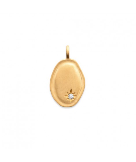 Pendentif médaille ovale en plaqué or jaune motif étoile oxyde de zirconium oz brillant avec ou sans gravure bijou personnalisé