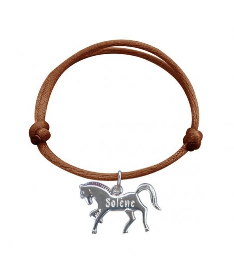 Bracelet cheval fille en liberty fuchsia et cuir argenté - Un