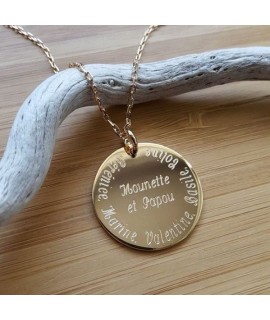 Médaille ronde 27 mm pendentif à graver plaqué or avec ou sans gravure