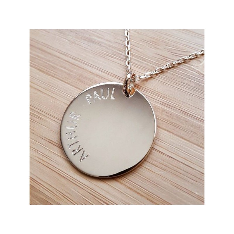 Pendentif Rond Plaqué Or 18K à Graver - Médaille Avec Coffret Et Gravure Incluse