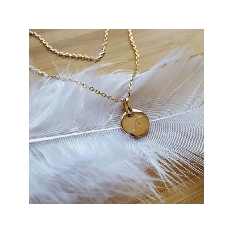 Pendentif Rond En Plaqué Or 18 Carats - Médaille Dentelle, Gravure Recto Verso, Marque Tata Gisèle