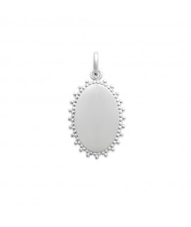 Pendentif médaille ovale 15x21 mm dentelée en argent rhodié à graver avec ou sans gravure