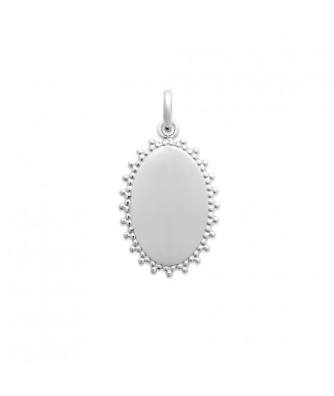 Pendentif médaille ovale 15x21 mm dentelée en argent rhodié à graver avec ou sans gravure