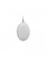 Pendentif médaille ovale 15x21 mm dentelée en argent rhodié à graver avec ou sans gravure