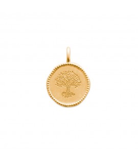 Pendentif médaille ronde 16 mm couronne de laurier en plaqué or à graver avec ou sans gravure