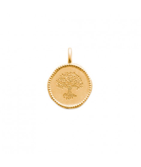 Pendentif médaille ronde 16 mm couronne de laurier en plaqué or à graver avec ou sans gravure