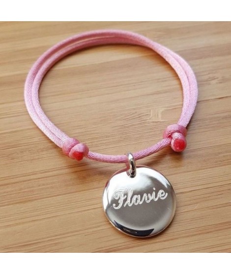 Bracelet cheval fille en liberty fuchsia et cuir argenté - Un