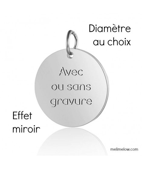 Pendentif médaille ronde • acier • diamètre au choix • avec ou sans gravure