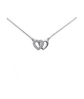 Collier 2 Coeur Argent Zirconium