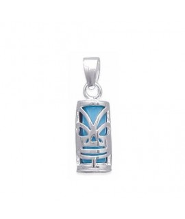 Pendentif Tiki bleu • argent