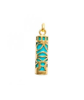 Pendentif grand Tiki bleu • plaqué or