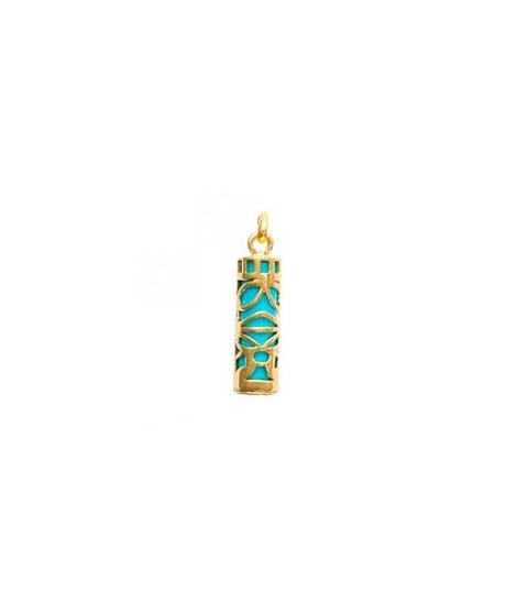 Pendentif grand Tiki bleu • plaqué or