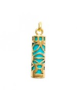 Pendentif grand Tiki bleu • plaqué or