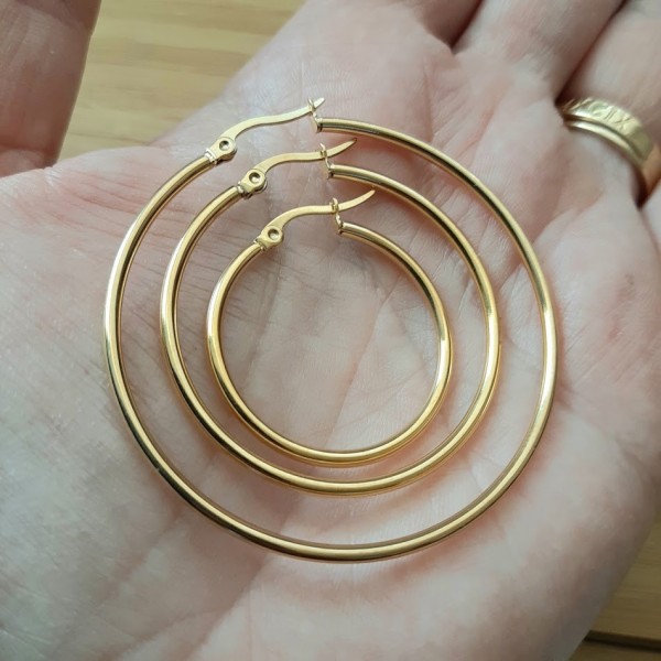 Paire De Créoles Losange En Acier Inoxydable Doré - 24 Mm - Boucles D'oreilles Neuf