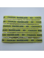 Étiquettes tissées à coudre • Fond jaune / Texte bleu • Marquage vêtement nom prénom • bracelets message