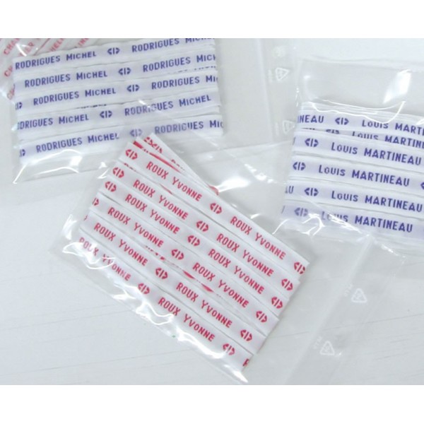 40 étiquettes Tissées à Coudre - Nom Personnalisé Texte Rouge Sur Fond Blanc - Pour Marquage Vêtements - 11