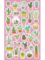 Planche d'autocollants cactus et succulentes fond rose