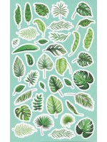 Planche d'autocollants feuilles plantes vertes fond vert
