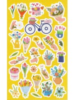 Planche d'autocollants fleurs et vélo fond jaune