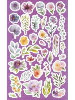 Planche d'autocollants fleurs aquarelle fond violet